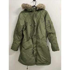 Women's American Eagle Parka with Faux Fur Hood Size Medium Army Green